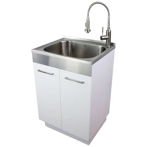 stainless steel laundry sink and wood cabinet|utility room sink with cabinet.